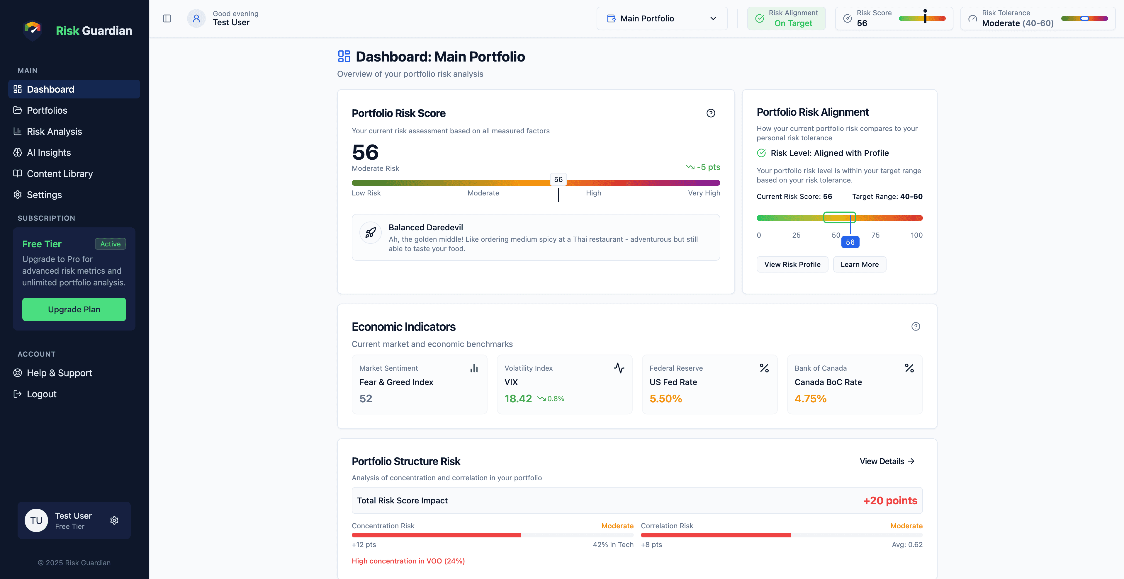 Risk Guardian Dashboard Mockup